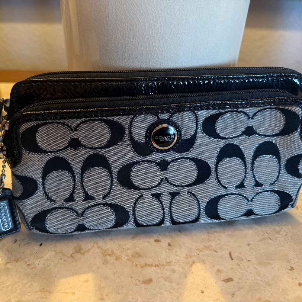 Coach Monogram Black and Gray Wristlet